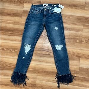 Frame Denim Dark Blue Distressed Cropped Jeans